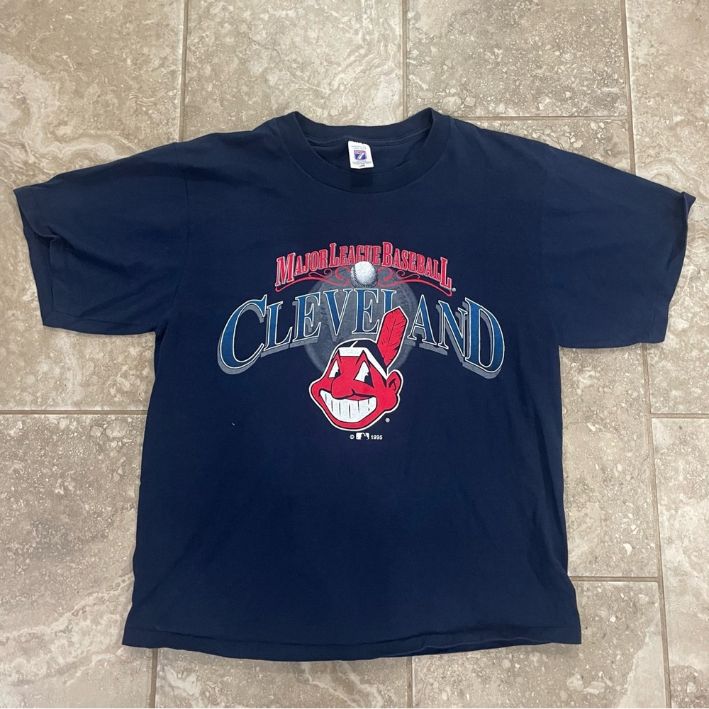 Vintage Logo 7 1995 MLB Cleveland Indians Tee single stitched Sz Large‎